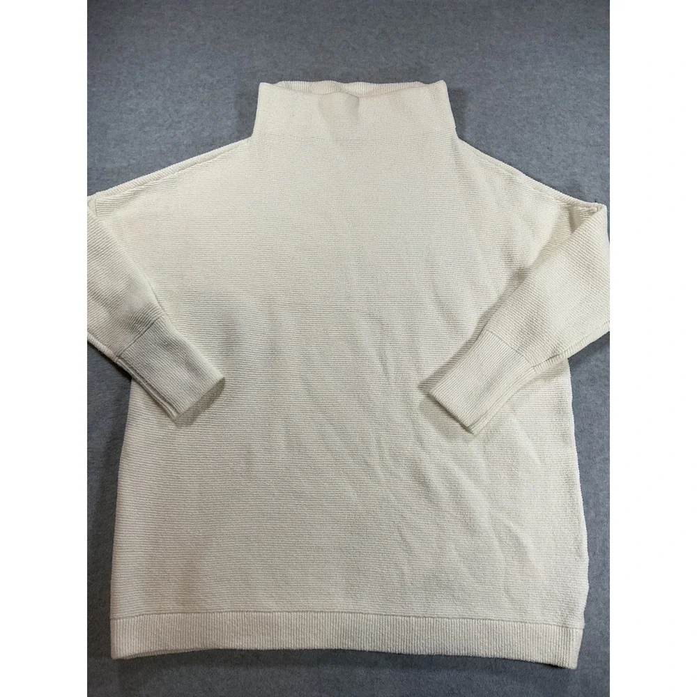 Free People Ottoman Slouchy Tunic Sweater Cream Mock Neck Ribbed Knit M 2338